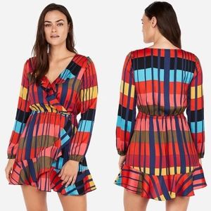 Express color block elastic waist ruffle wrap dress M
